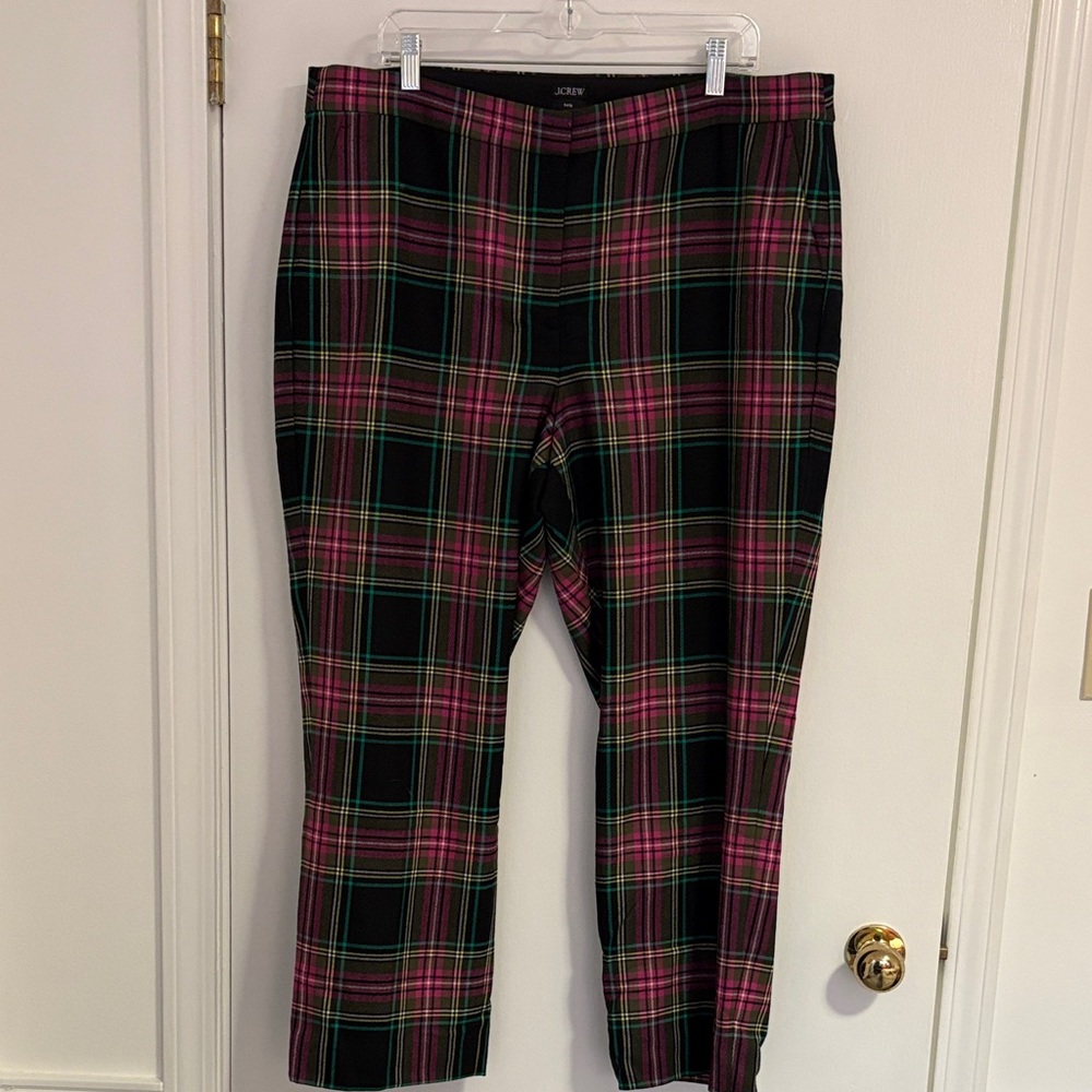 J. Crew Black Plaid Pants with Pink and Green
